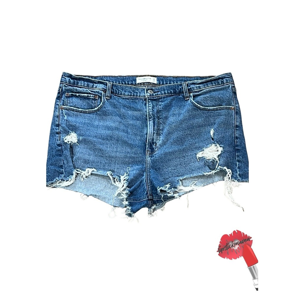 Abercrombie & Fitch The Mom Short 34/18 Light‎ Wash Distressed Denim Shorts *